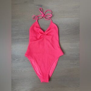 aerie Coral Pink Ribbed One-Piece Swimsuit